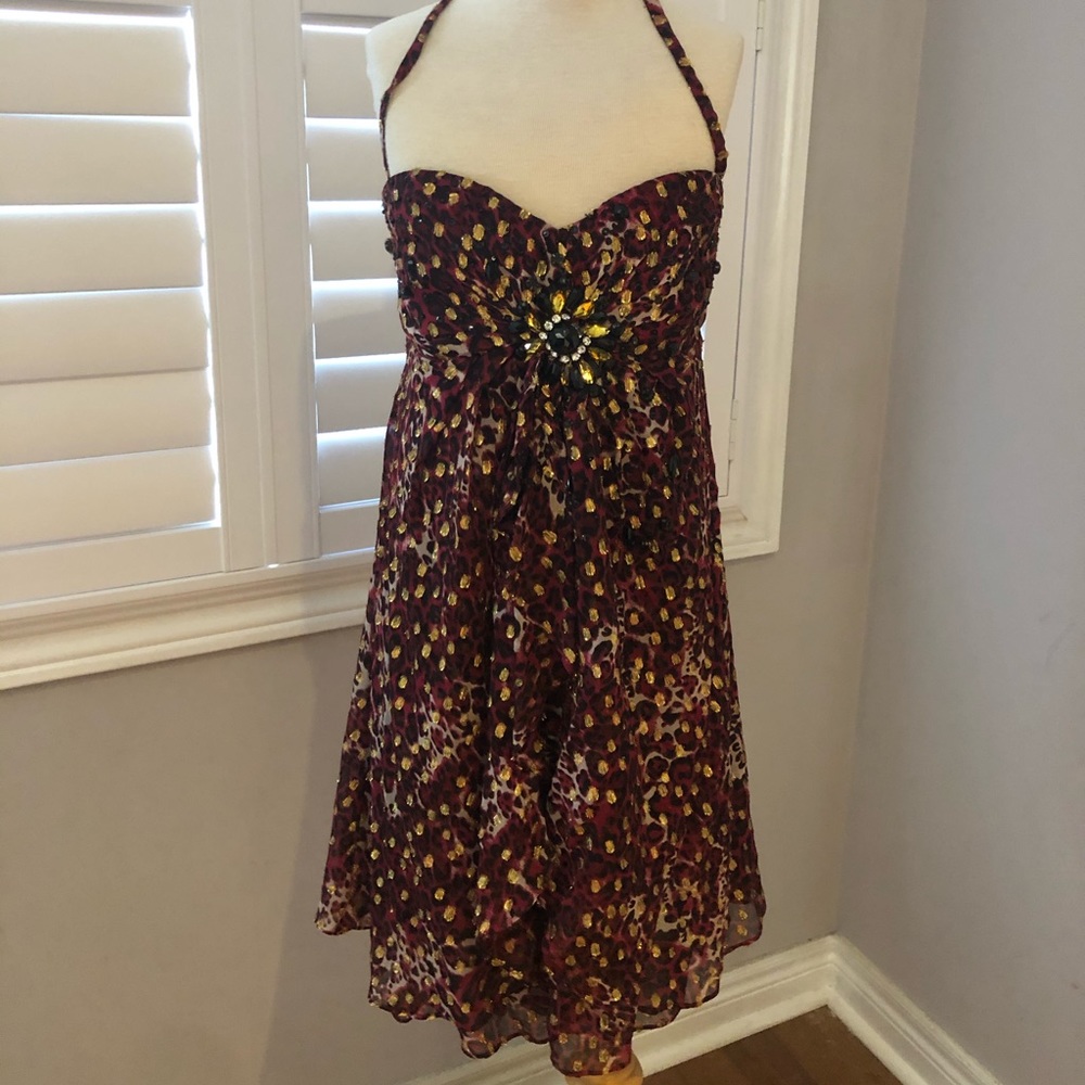 Bebe Leopard Print Burgundy Mini Dress